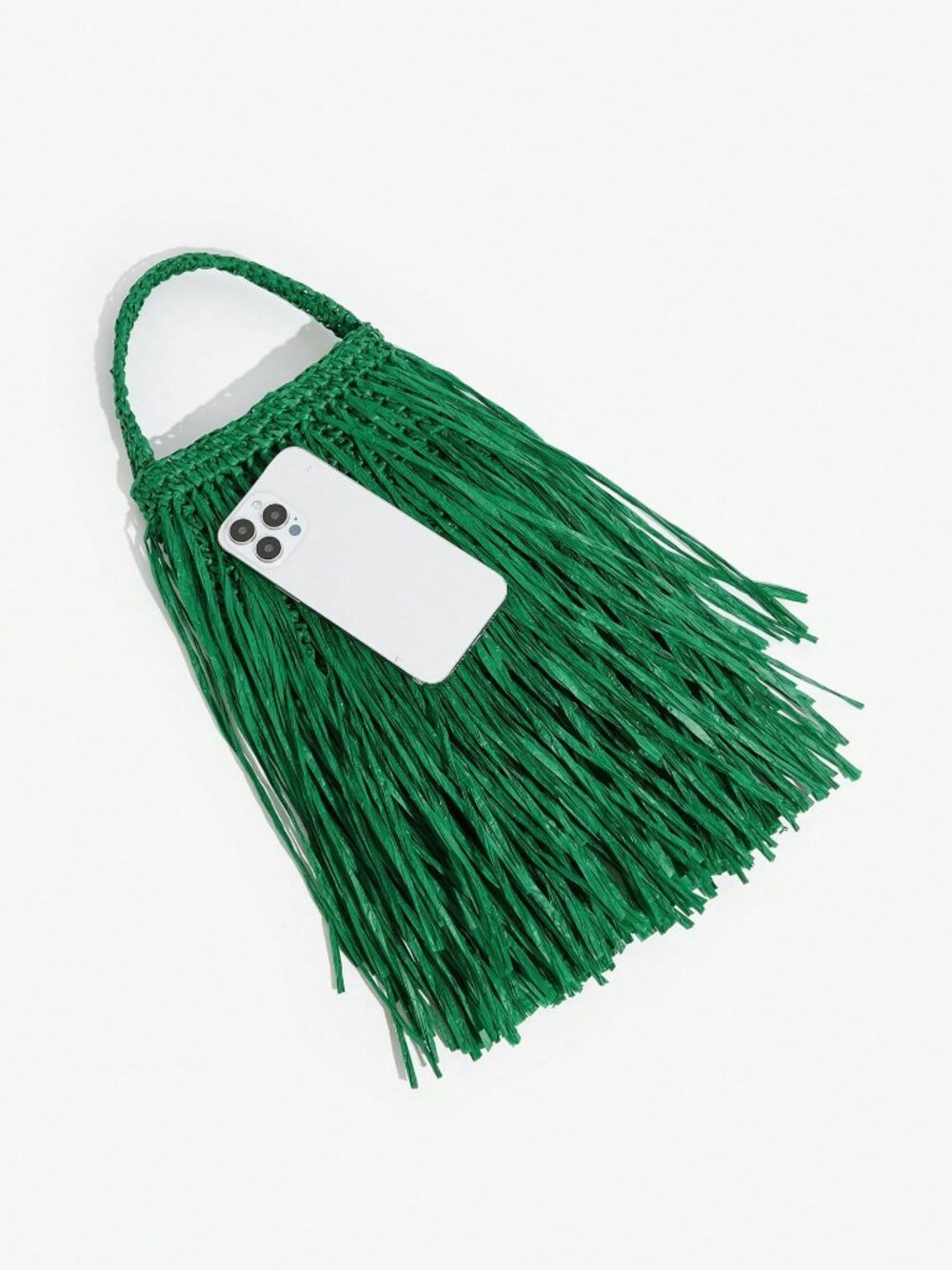 Grass Green Straw Tassel Women's Top Handle Bag - Picture 7 of 7